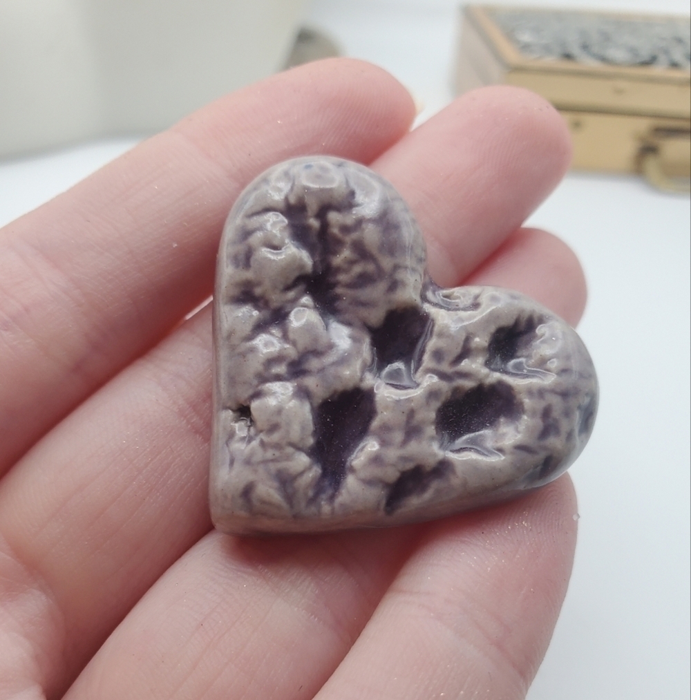 Glass heart purple cabochon for jewelry making